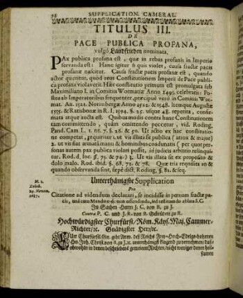 Titulus III. De Pace Publica Profana, vulgo Landfrieden nominata.