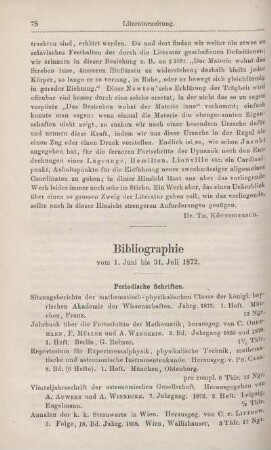 Bibliographie vom 1. Juni bis 31. Juli 1872.
