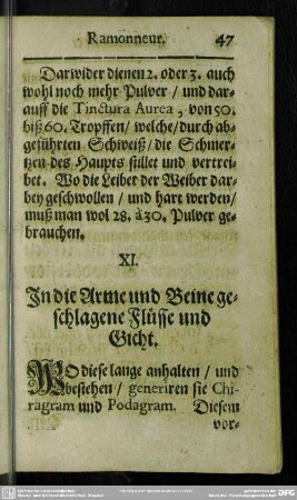 XI. In die Arme und Beine geschlagende Flüsse und Gicht