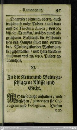 XI. In die Arme und Beine geschlagende Flüsse und Gicht