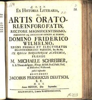 Ex Historia Literaria, De Artis Oratoriæ In Foro Fatis
