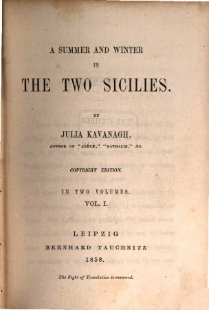 A Summer and winter in the two Sicilies, 1