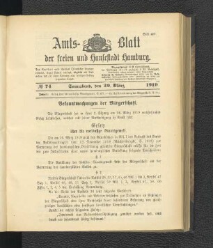No.74, Sonnabend, den 29. März 1919