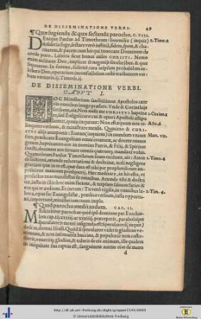 De Disseminatione Verbi - De Administratione Sacramentorum - De Victu Parochorum.