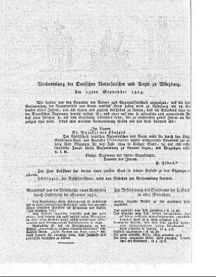 Versammlung der Deutschen Naturforscher und Aerzte zu Würzburg : Am 18ten September 1824