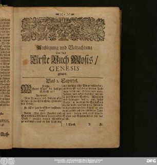 Außlegung und Betrachtung über das Erste Buch Mosis, Genesis genant.
