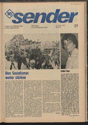 Betriebszeitung 'WF-Sender', Nr.27/1972 (21. Juli 1972)