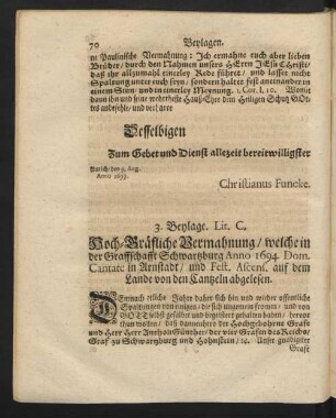 3. Beylage. Lit. C. Hoch-Gräfliche Vermahnung ...
