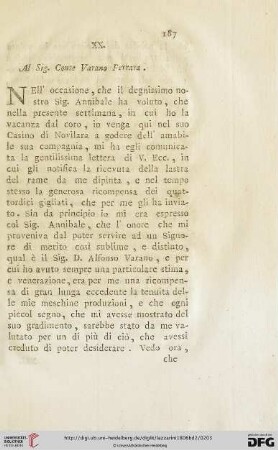 XX. Al Sig. Conte Varano Ferrara