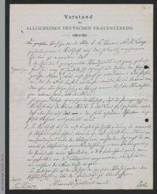 Antwortschreiben von Henriette Goldschmidt, Anna Schmidt, Louise Pache und Käthe Windscheid an Helene Lange
