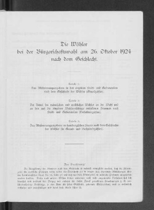 Die Wähler bei der Bürgerschaftswahl am 26. Oktober 1924 nach dem Geschlecht.