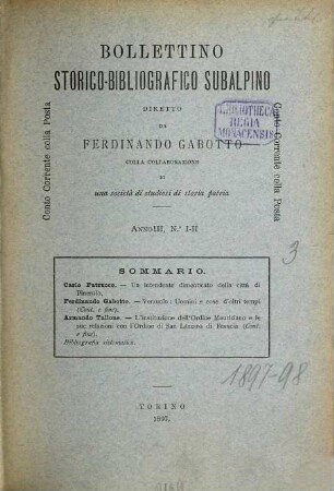 Bollettino storico-bibliografico subalpino, 3. 1897/98