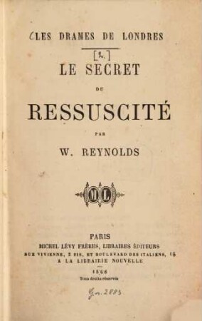 Les drames de Londres, [2]. Le secret du ressuscité