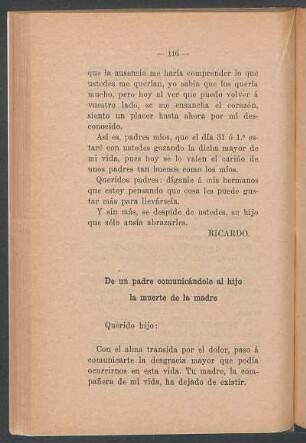 De un padre comunicándole al hijo la muerte de la madre