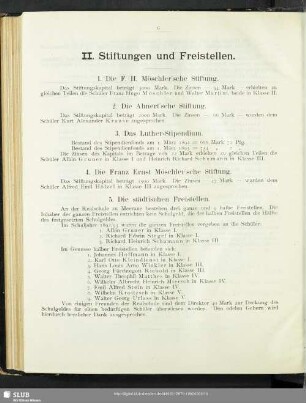 II. Stiftungen und Freistellen
