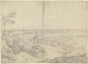 Blick auf Oppenheim am Rhein mit der Katharinenkirche, in der Ferne das Rheintal