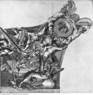 Aedes Barberinae ad Quirinalem. A Comite Hieronymo Tetio Perusino descriptae., Tafel [6]: Allegorie: Justitia (Salone, Detail aus dem Deckenfresko)