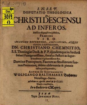 Disp. theol. de Christi descensu ad inferos