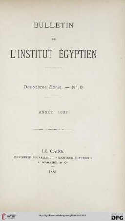 2.Ser. 3: Bulletin de l'Institut Egyptien