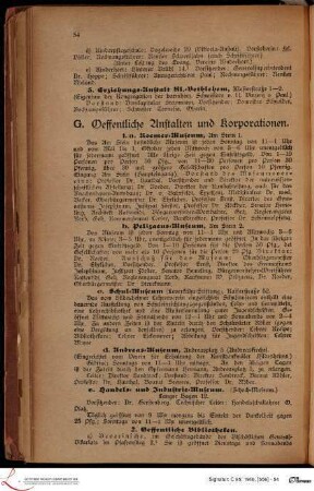 G. Oeffentliche Anstalten und Korporationen.