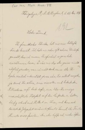 Nr. 10: Brief von Hermann Minkowski an Adolf Hurwitz, Königsberg, 11.5.1896