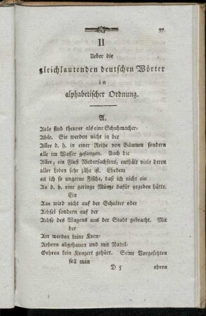 II Ueber die gleichlautenden deutschen Wörter in alphabetischer Ordnung.