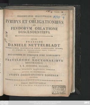 Dissertatio Inavgvralis De Ivribvs Et Obligationibvs Ex Fevdorvm Oblatione Descendentibvs