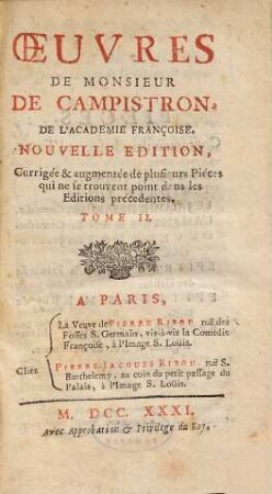 Oeuvres De Monsieur De Campistron De L'Academie Françoise. 2