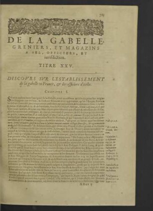 De la gabelle, greniers, et magazins à sel... Titre XXV.