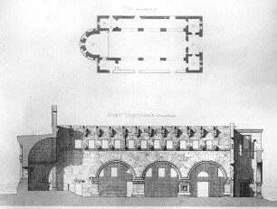 Qalb Lawzah / Qalb Lozeh (Syrien), Basilika, Grundriss und Aufriss Langhaus