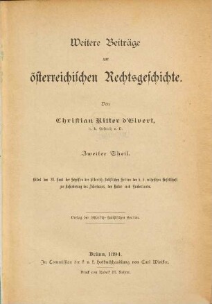 Schriften der Historisch-Statistischen Section der K.K. Mährischen Gesellschaft zur Beförderung des Ackerbaues, der Natur- und Landeskunde, 28. 1894