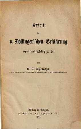 Kritik der v. Döllinger'schen Erklärung vom 28. März d.J.