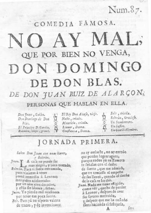 No Ay Mal, Que Por Bien No Venga, Don Domingo De Don Blas : Comedia Famosa