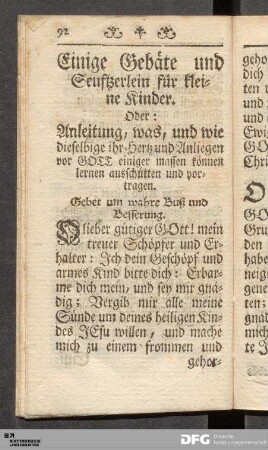 Einige Gebäte und Seufzerlein für kleine Kinder.