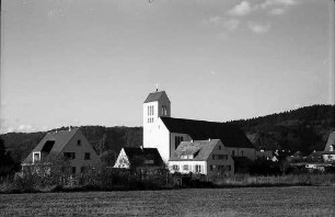 Freiburg i. Br.: Dreifaltigkeitskirche (Durchblick durch Sträucher)