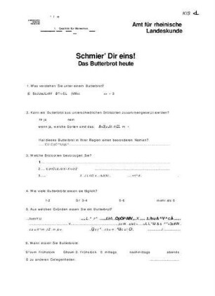 Schmier' dir eins! - Das Butterbrot heute Ausgefüllter Fragebogen