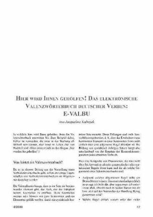 Hier wird Ihnen geholfen! Das elektronische Valenzwörterbuch deutscher Verben: E-VALBU