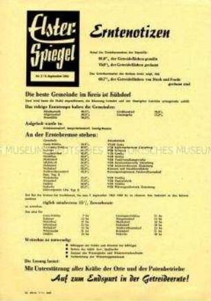 Regionales Mitteilungsblatt zum Stand der Ernte im Kreis Greiz