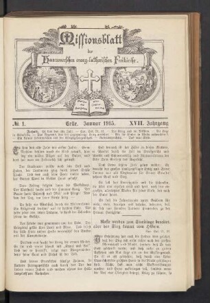 N° 1. Januar 1915. XVII. Jahrgang