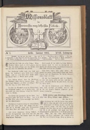 N° 1. Januar 1915. XVII. Jahrgang