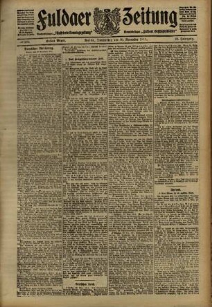 Erste Ausgabe vom Donnerstag, den 30. November 1911.
