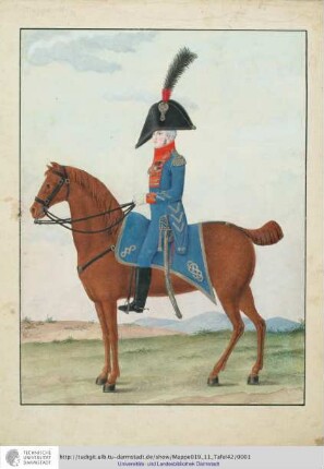 Abbildung Des Gros[s]herzoglich Hessischen Militair. [Tafel 42: Adjutant der Kavallerie; Adjutant der Kavallerie zu Pferde]. S.l.e.a. [ca. 1813/14]