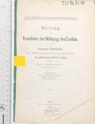 Beitrag zur Kenntniss der Wirkung des Coniins