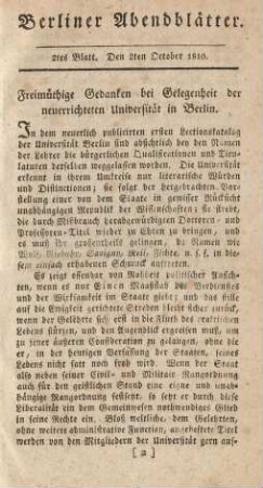 2tes Blatt. Den 2ten October 1810.