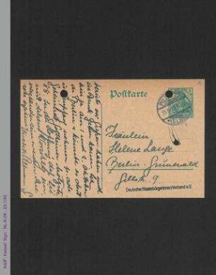Postkarte von Elisabeth Altmann-Gottheiner an Helene Lange