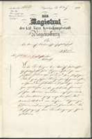 Brief von Regensburg an Regensburgische Botanische Gesellschaft