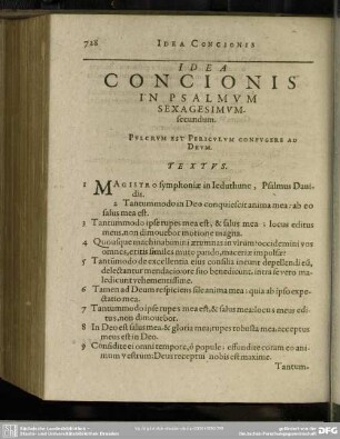 Idea Concionis In Psalmum Sexagesimum secundum
