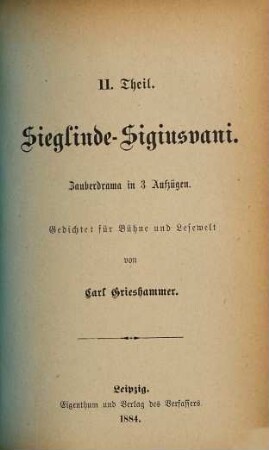 Sieglinde-Sigiusvani oder die Sage des Fichtelgebirges, 2