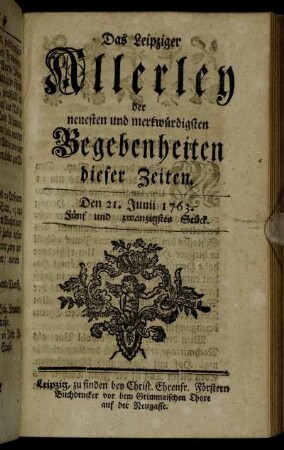 Den 21. Junii 1763. Fünf und zwanzigstes Stück.