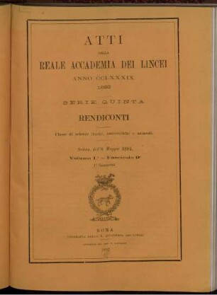 Seduta del 8 Maggio 1892 Volume I. - Fascicolo 9.